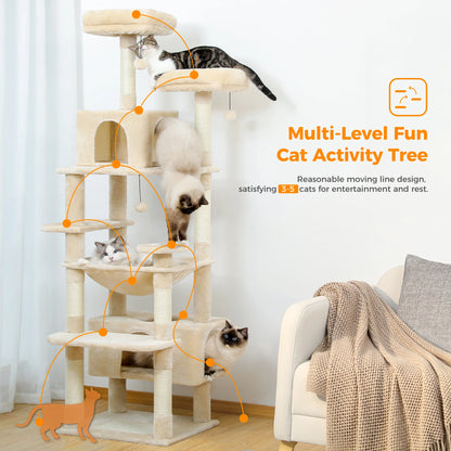 Large Cat Tree Tower with Scratching Posts Hammock and Condos