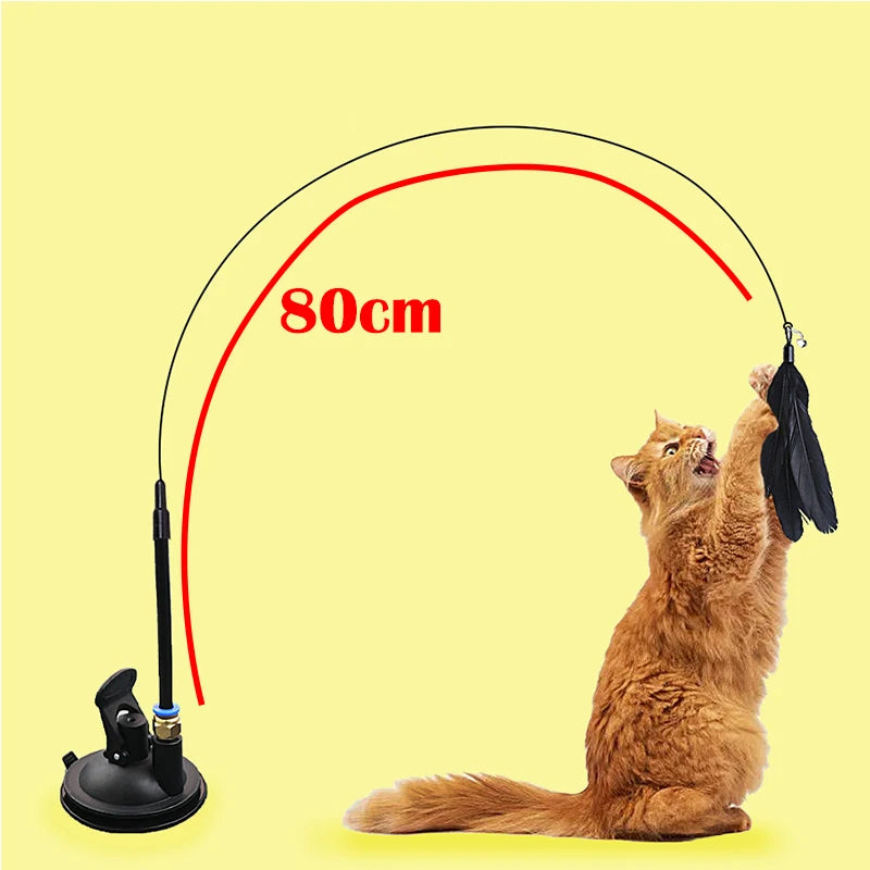 Interactive Hands-Free Cat Teaser Wand with Suction Cup Feather Toy