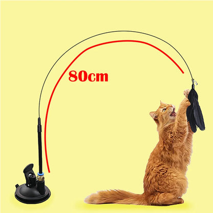 Interactive Hands-Free Cat Teaser Wand with Suction Cup Feather Toy