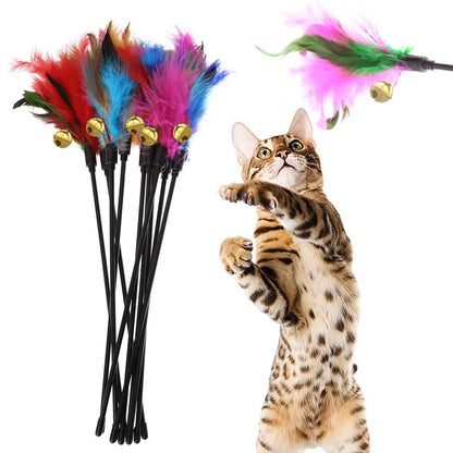5pcs/set Colorful Feather Cat Wand Interactive Bell Teaser Toy Set