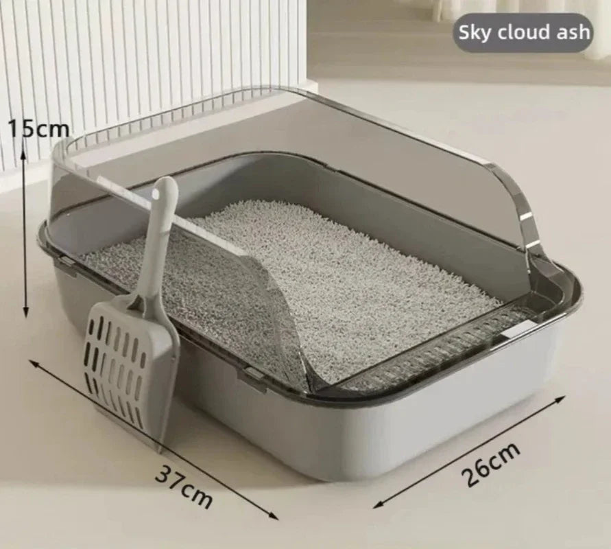 Semi-Enclosed Cat Litter Box Splash-Proof Tray