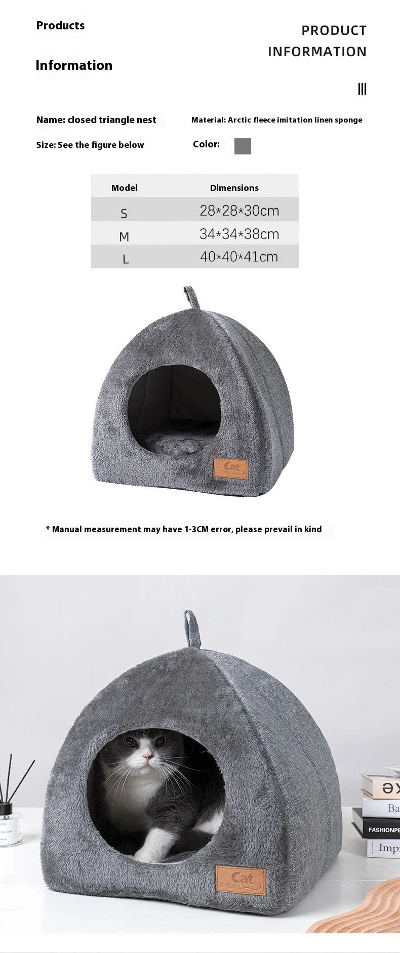 Triangle Closed Cat House Warm Sleeping Pet Nest