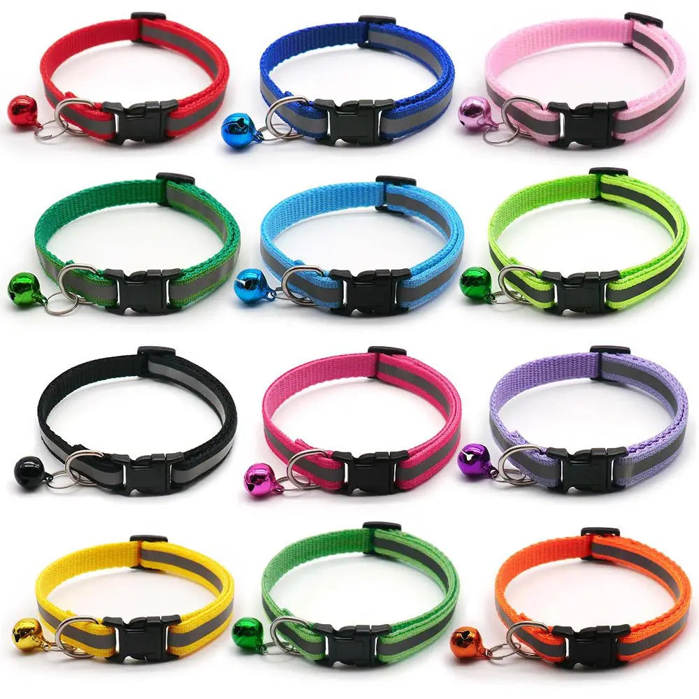 Reflective Adjustable Cat & Small Dog Collar Set with Bells (2pcs)
