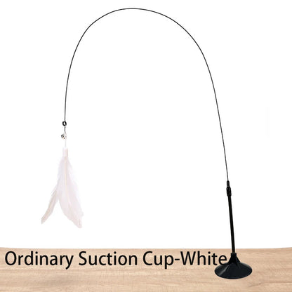 Interactive Hands-Free Cat Teaser Wand with Suction Cup Feather Toy
