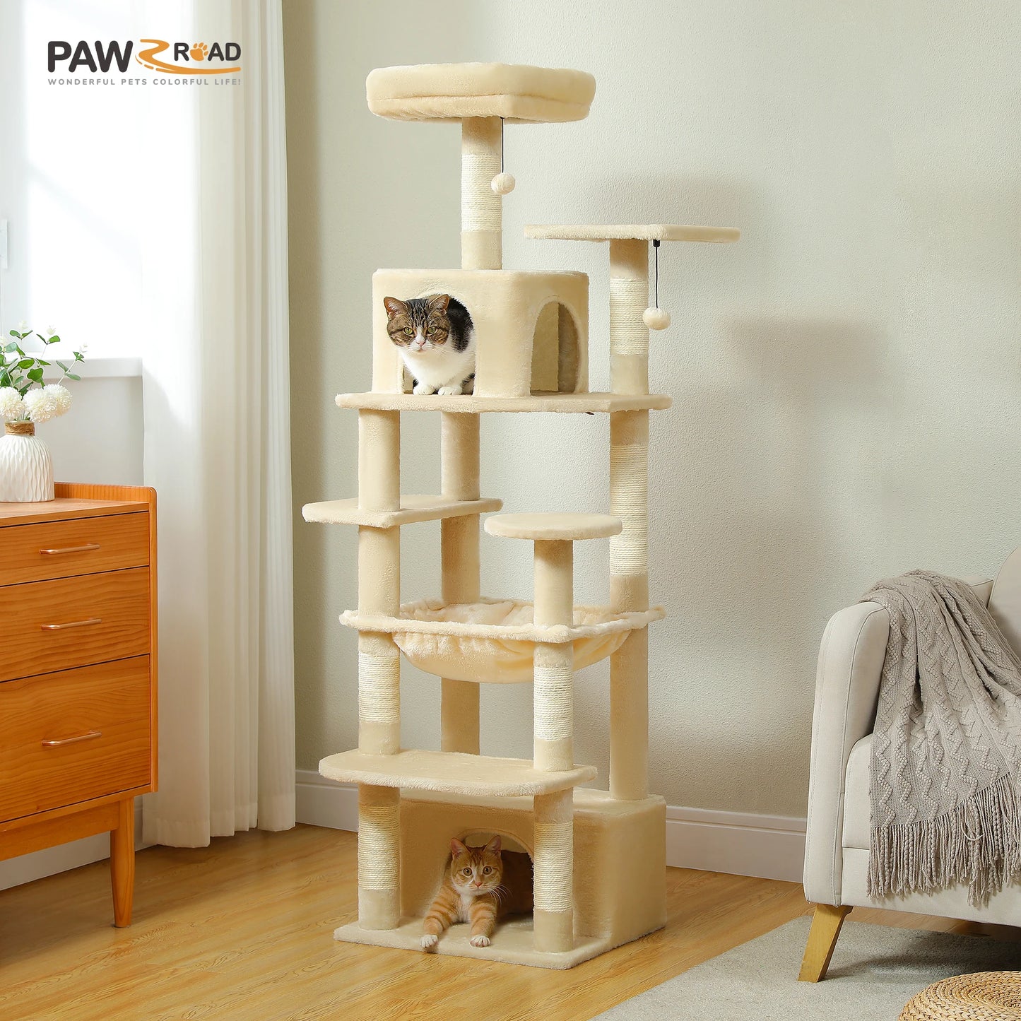 Large Cat Tree Tower with Scratching Posts Hammock and Condos