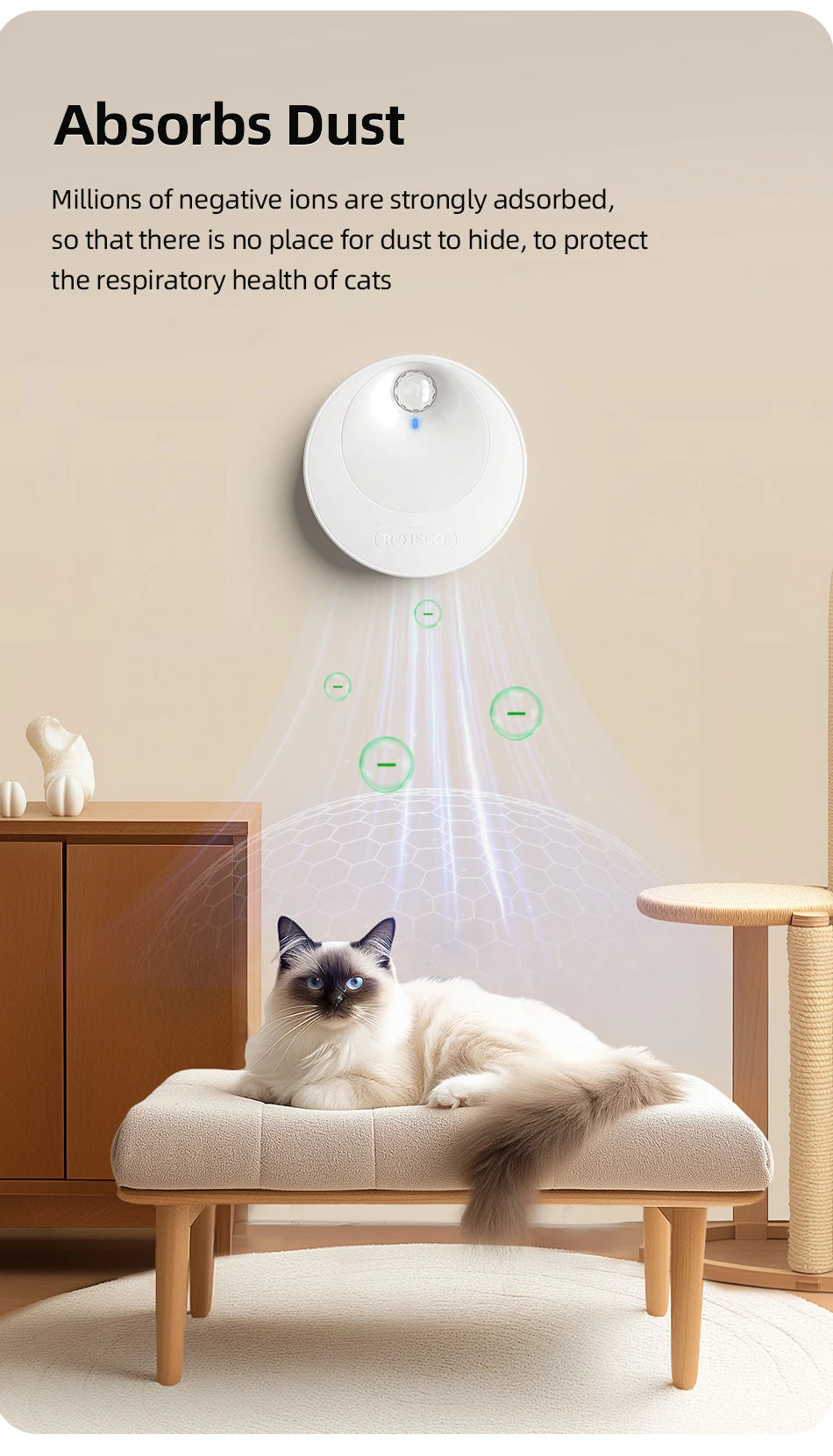 ROJECO Smart Cat Litter Deodorizer 4000mAh Odor Purifier