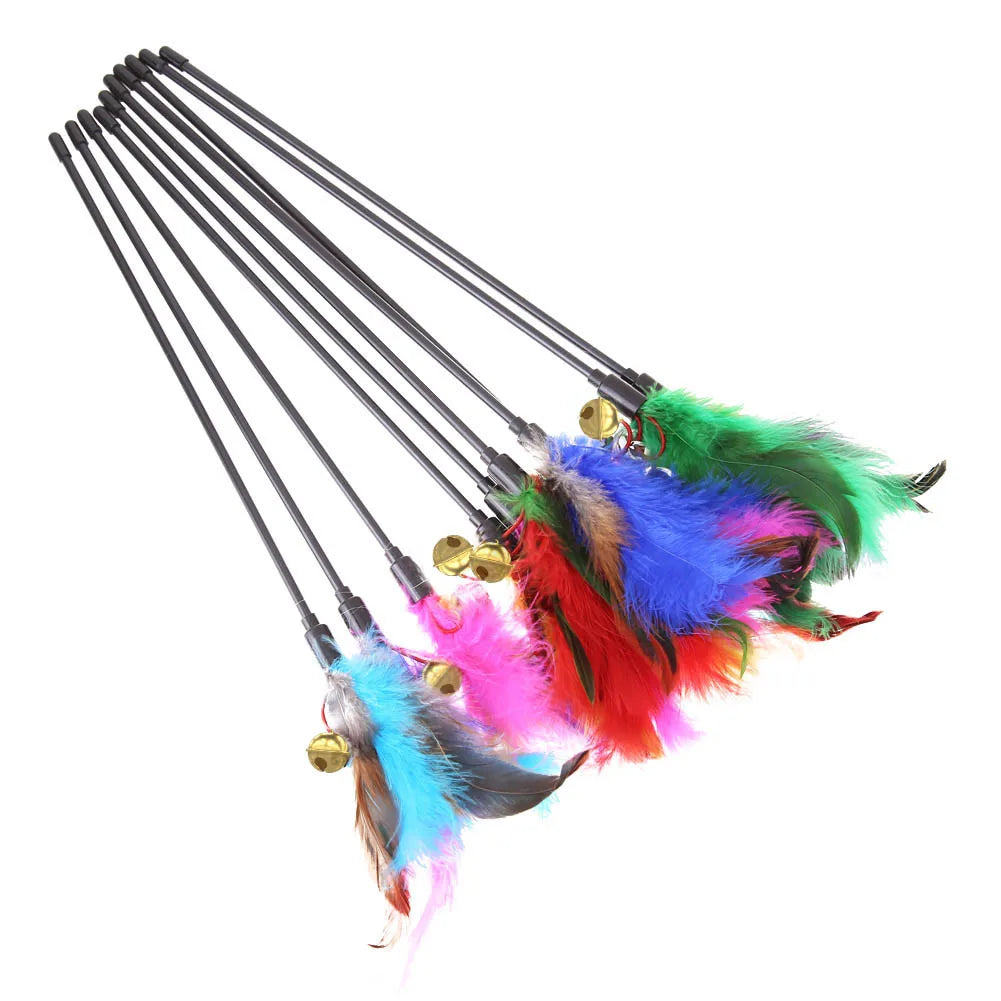 5pcs/set Colorful Feather Cat Wand Interactive Bell Teaser Toy Set
