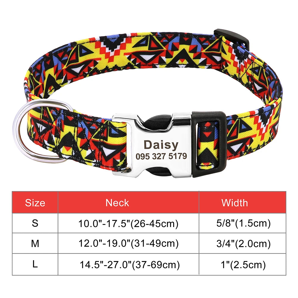 Personalized Adjustable Nylon Dog Collar with Name Buckle