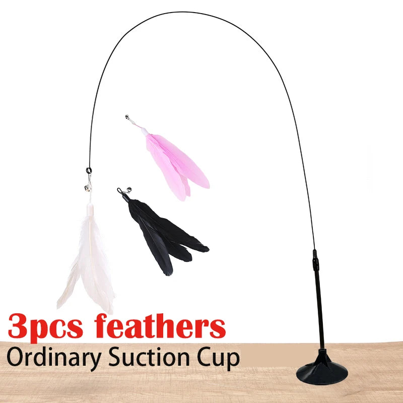 Interactive Hands-Free Cat Teaser Wand with Suction Cup Feather Toy