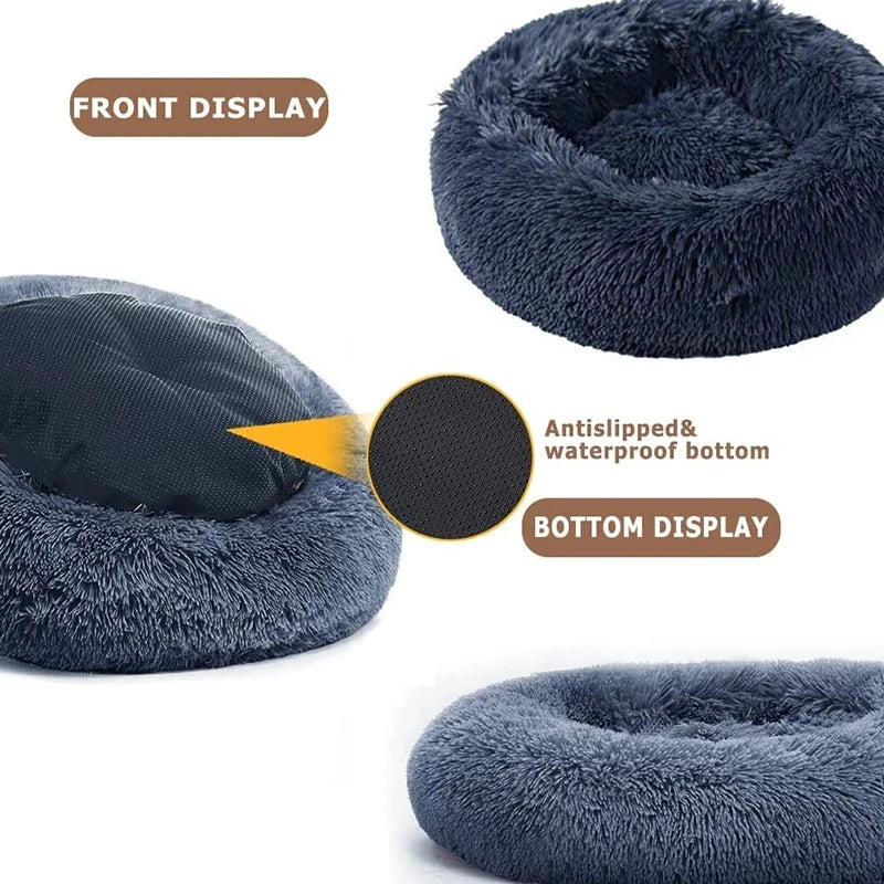 Round Plush Pet Bed 40–90cm for Dogs & Cats