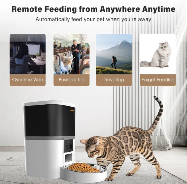 4L Large Capacity WiFi Automatic Cat & Dog Feeder Smart Timing Double Bowl