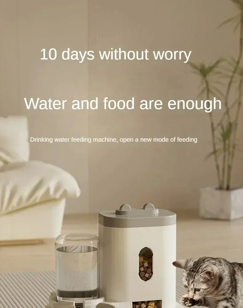 Automatic Dog & Cat Feeder with Water Fountain Large Capacity Food Storage Bowl