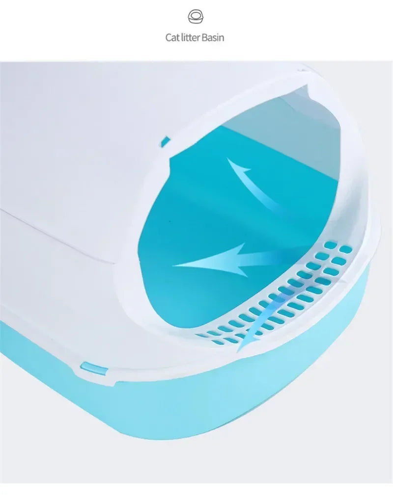 Semi-Enclosed Cat Litter Box Splash-Proof Tray