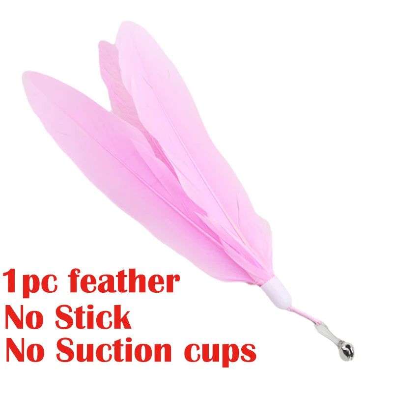 Interactive Hands-Free Cat Teaser Wand with Suction Cup Feather Toy