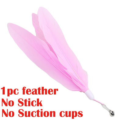 Interactive Hands-Free Cat Teaser Wand with Suction Cup Feather Toy