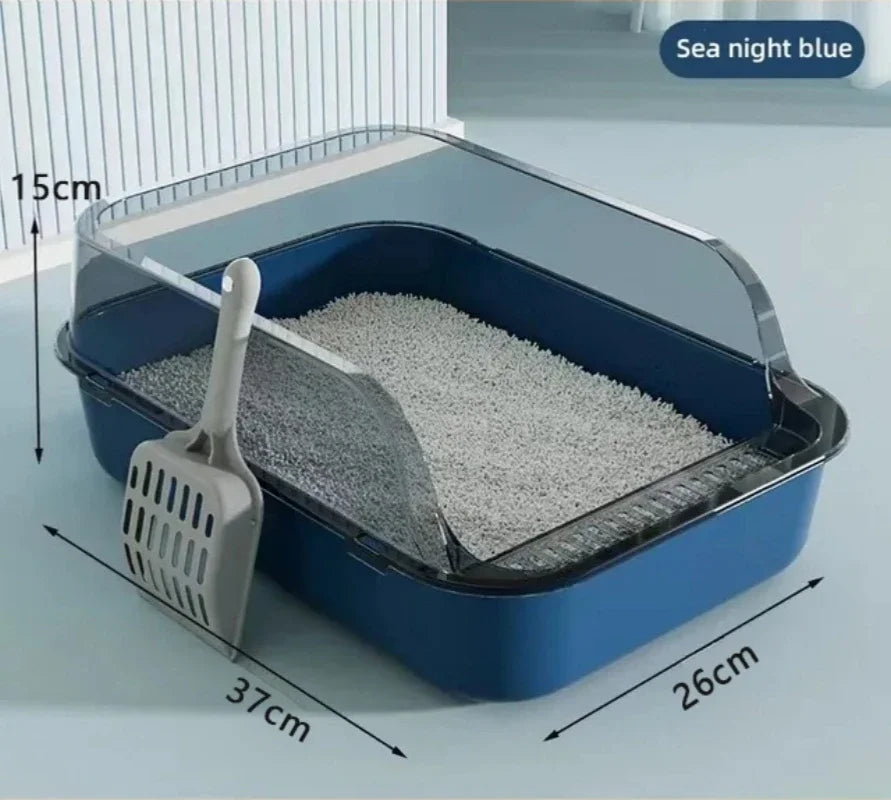 Semi-Enclosed Cat Litter Box Splash-Proof Tray
