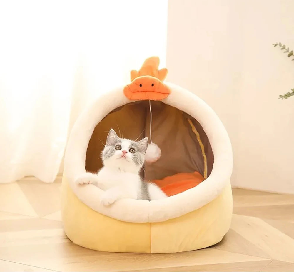 Foldable Cartoon Cat Bed Deep Sleep Pet Sleeping Cave
