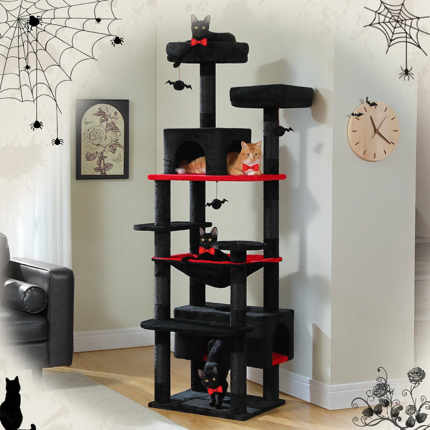 Large Cat Tree Tower with Scratching Posts Hammock and Condos