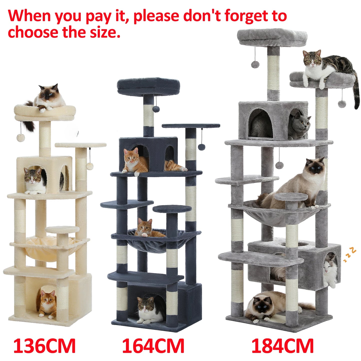 Large Cat Tree Tower with Scratching Posts Hammock and Condos