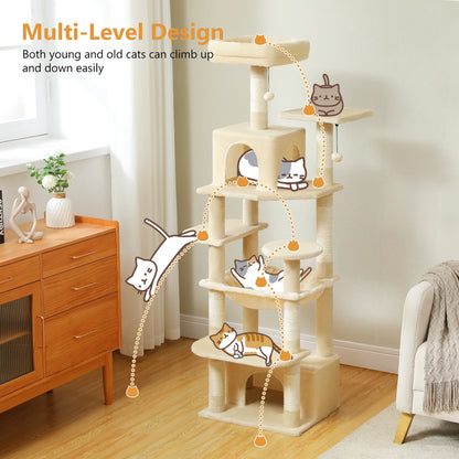 Large Cat Tree Tower with Scratching Posts Hammock and Condos