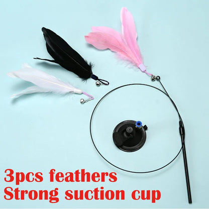 Interactive Hands-Free Cat Teaser Wand with Suction Cup Feather Toy