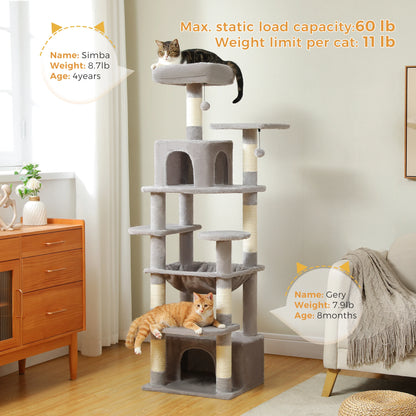 Large Cat Tree Tower with Scratching Posts Hammock and Condos