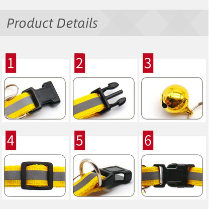 Reflective Adjustable Cat & Small Dog Collar Set with Bells (2pcs)