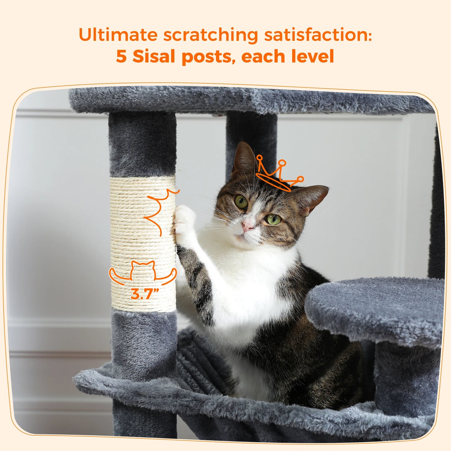 Large Cat Tree Tower with Scratching Posts Hammock and Condos