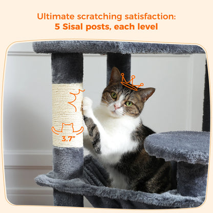 Large Cat Tree Tower with Scratching Posts Hammock and Condos