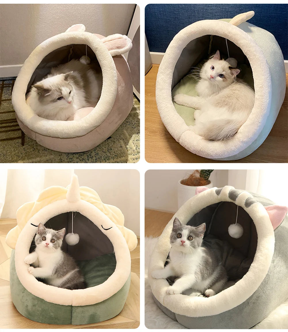 Foldable Cartoon Cat Bed Deep Sleep Pet Sleeping Cave